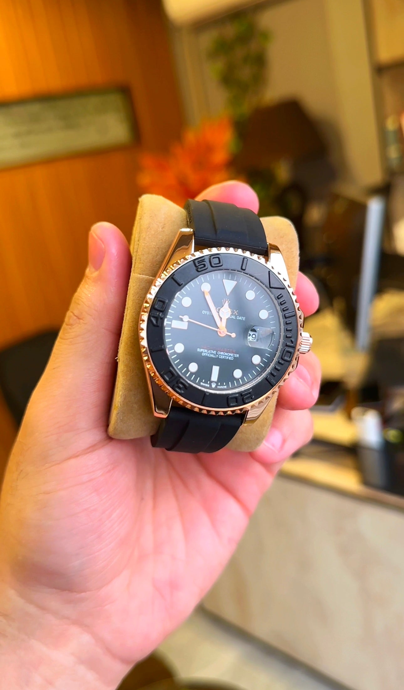 Premium Yacht-Master | Rose Gold with Black Dial and Rubber Strap